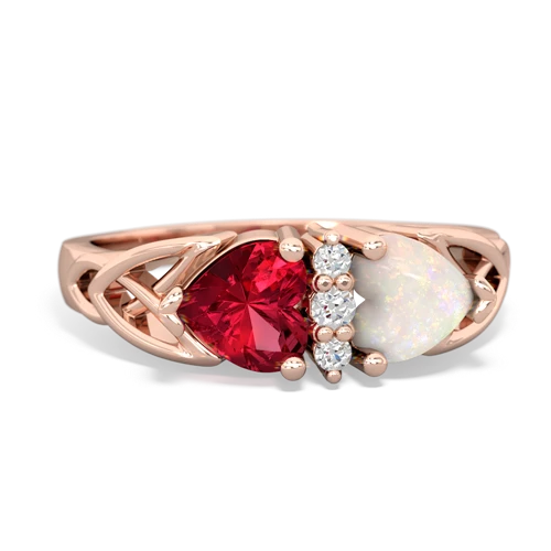 Lab Ruby Lab Created Ruby with Genuine Opal Celtic Trinity Knot ring Ring