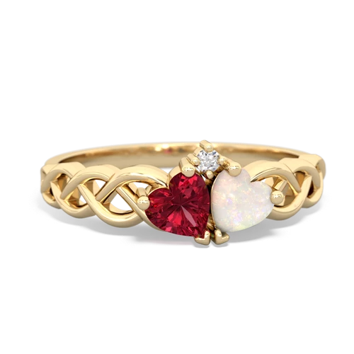 Lab Ruby Lab Created Ruby with Genuine Opal Heart to Heart Braid ring Ring