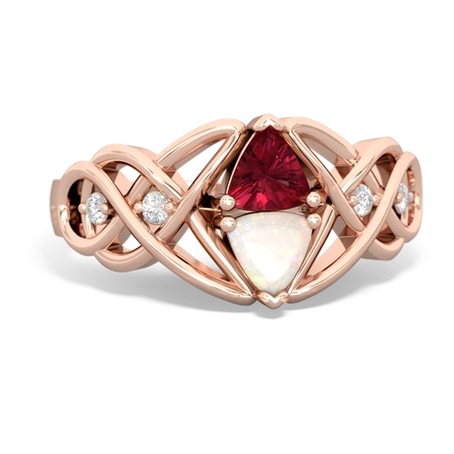 Lab Ruby Lab Created Ruby with Genuine Opal Keepsake Celtic Knot ring Ring