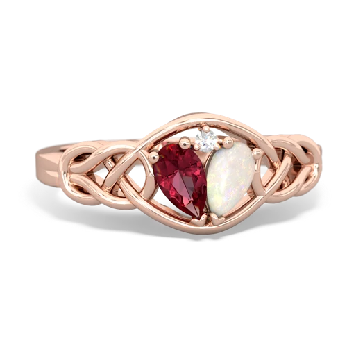Lab Ruby Lab Created Ruby with Genuine Opal Celtic Love Knot ring Ring