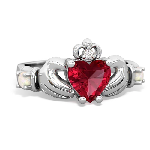 Lab Ruby Lab Created Ruby with Genuine Opal and Genuine White Topaz Claddagh ring Ring