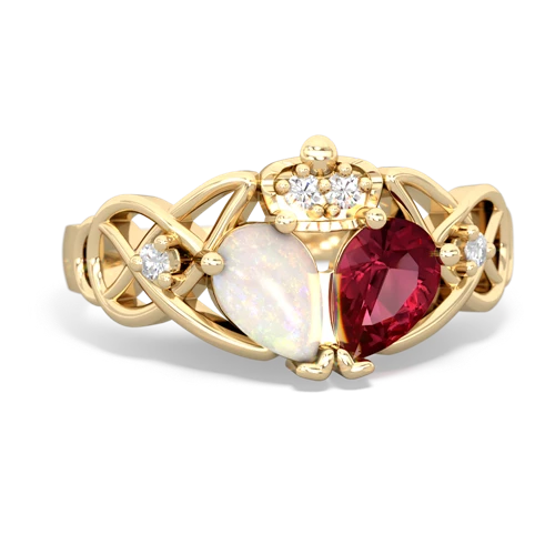 Lab Ruby Lab Created Ruby with Genuine Opal Two Stone Claddagh ring Ring