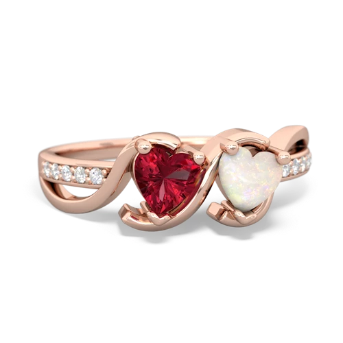 Lab Ruby Lab Created Ruby with Genuine Opal Side by Side ring Ring