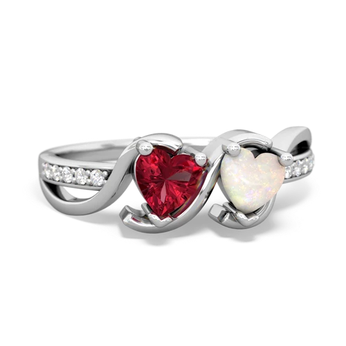 lab ruby-opal double heart ring