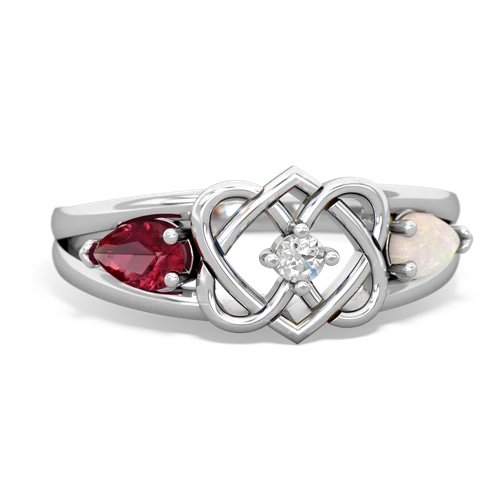 lab ruby-opal double heart ring