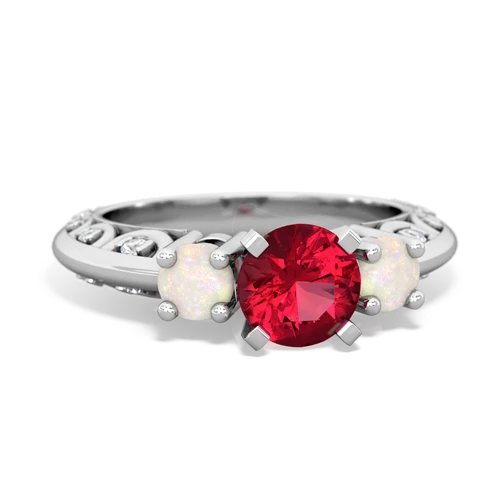 Lab Ruby Lab Created Ruby with Genuine Opal Art Deco ring Ring