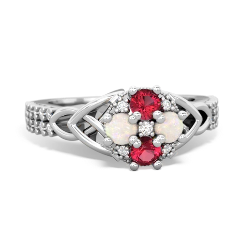 Lab Ruby Lab Created Ruby with Genuine Opal Celtic Knot Engagement ring Ring