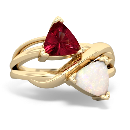 Lab Ruby Lab Created Ruby with Genuine Opal Split Band Swirl ring Ring