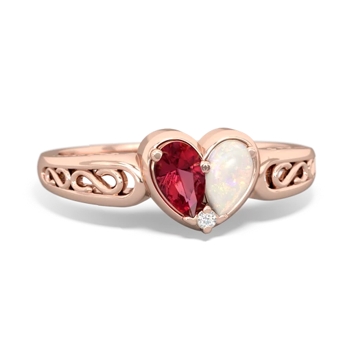 Lab Ruby Lab Created Ruby with Genuine Opal filligree Heart ring Ring