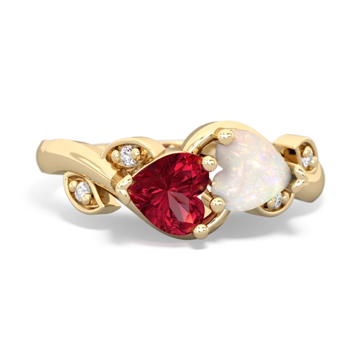 Lab Ruby Lab Created Ruby with Genuine Opal Floral Elegance ring Ring