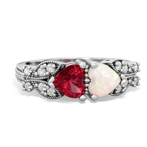 Lab Ruby Lab Created Ruby with Genuine Opal Diamond Butterflies ring Ring