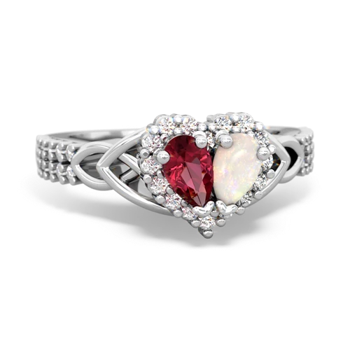 Lab Ruby Lab Created Ruby with Genuine Opal Celtic Knot Engagement ring Ring