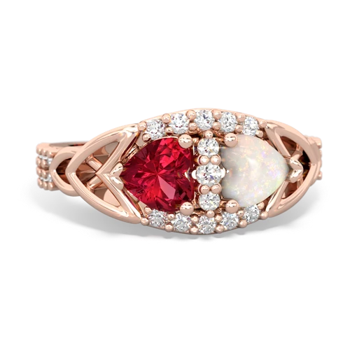 Lab Ruby Lab Created Ruby with Genuine Opal Celtic Knot Engagement ring Ring