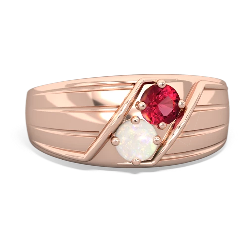 Lab Ruby Lab Created Ruby with Genuine Opal Art Deco Men's ring Ring