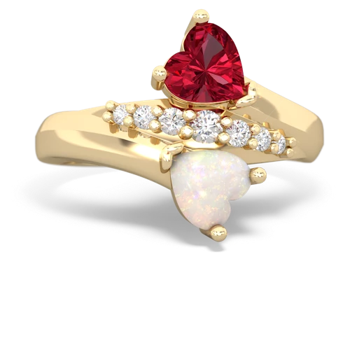 Lab Ruby Lab Created Ruby with Genuine Opal Heart to Heart Bypass ring Ring