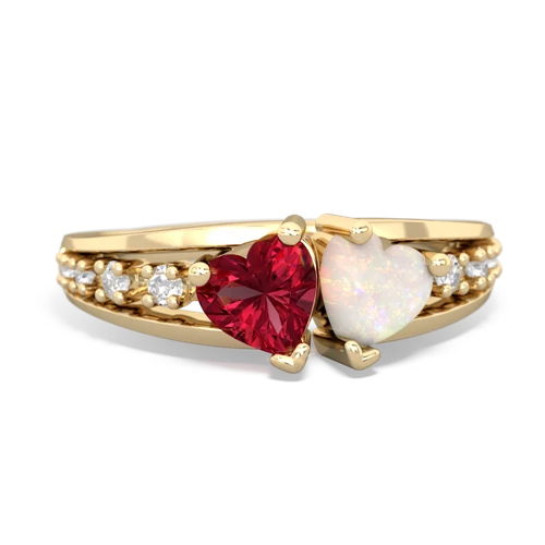 Lab Ruby Lab Created Ruby with Genuine Opal Heart to Heart ring Ring