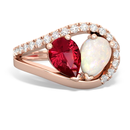 Lab Ruby Lab Created Ruby with Genuine Opal Nestled Heart Keepsake ring Ring