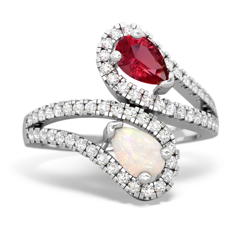 Lab Ruby Lab Created Ruby with Genuine Opal Diamond Dazzler ring Ring