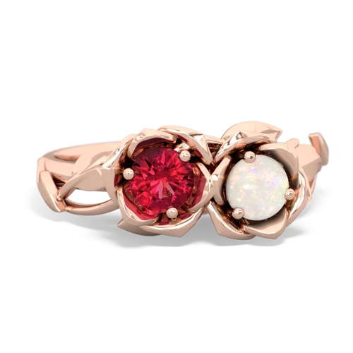 Lab Ruby Lab Created Ruby with Genuine Opal Rose Garden ring Ring