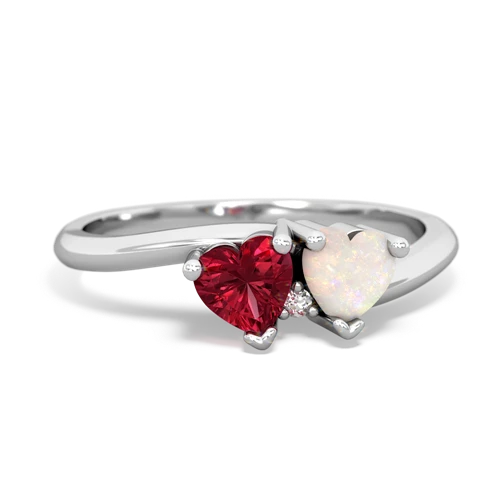 Lab Ruby Lab Created Ruby with Genuine Opal Sweetheart's Promise ring Ring