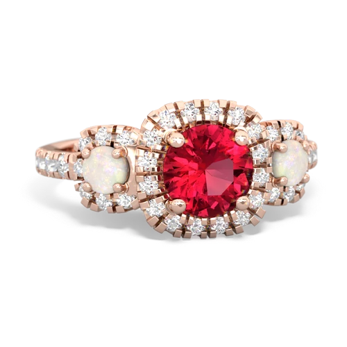 Lab Ruby Lab Created Ruby with Genuine Opal and  Regal Halo ring Ring