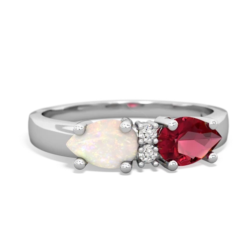 Lab Ruby Lab Created Ruby with Genuine Opal Pear Bowtie ring Ring