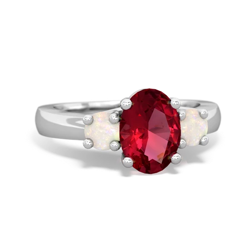 Lab Ruby Lab Created Ruby with Genuine Opal Three Stone Trellis ring Ring
