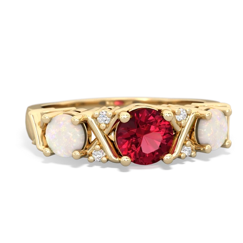 Lab Ruby Lab Created Ruby with Genuine Opal and  Hugs and Kisses ring Ring