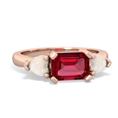 Lab Ruby Lab Created Ruby with Genuine Opal and  Three Stone ring Ring