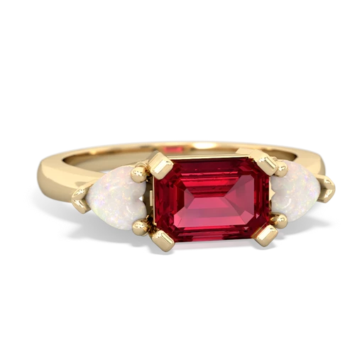 Lab Ruby Lab Created Ruby with Genuine Opal and Genuine Pink Tourmaline Three Stone ring Ring