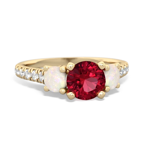 Lab Ruby Lab Created Ruby with Genuine Opal and Genuine White Topaz Pave Trellis ring Ring