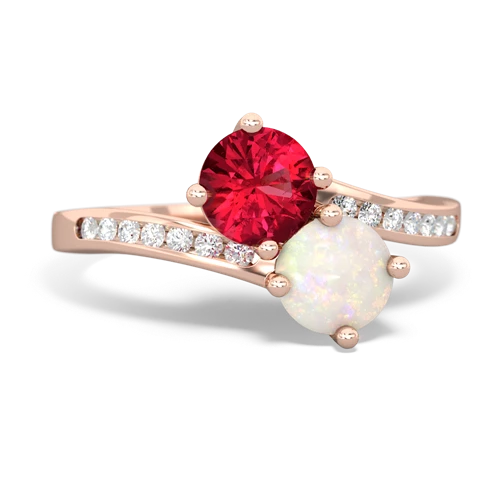 Lab Ruby Lab Created Ruby with Genuine Opal Keepsake Two Stone ring Ring