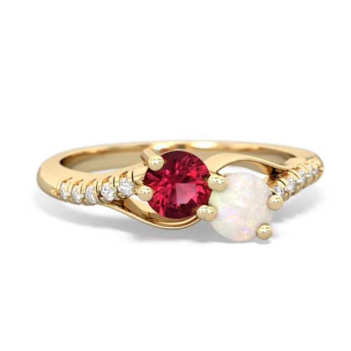 Lab Ruby Lab Created Ruby with Genuine Opal Two Stone Infinity ring Ring
