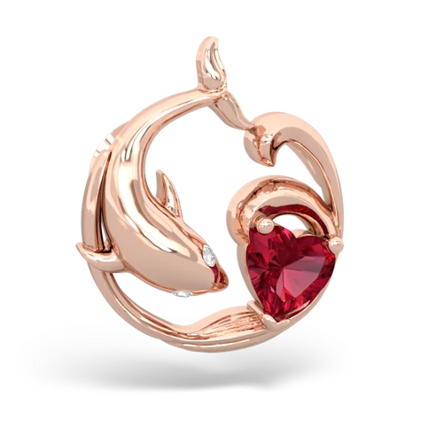 lab ruby dolphin heart pendant