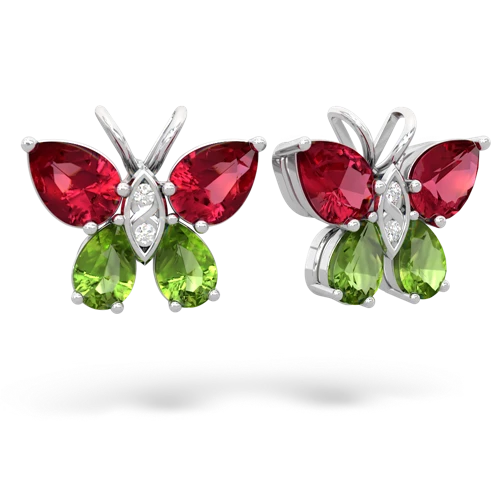 lab ruby-peridot butterfly earrings