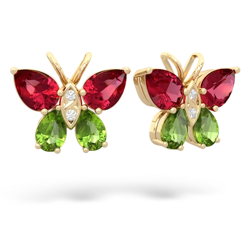 lab ruby-peridot butterfly earrings