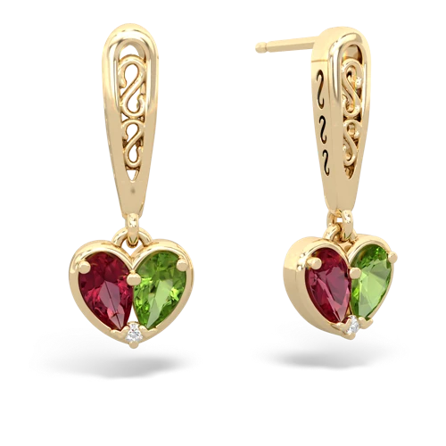 lab ruby-peridot filligree earrings