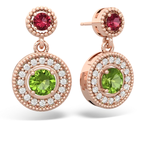 lab ruby-peridot halo earrings