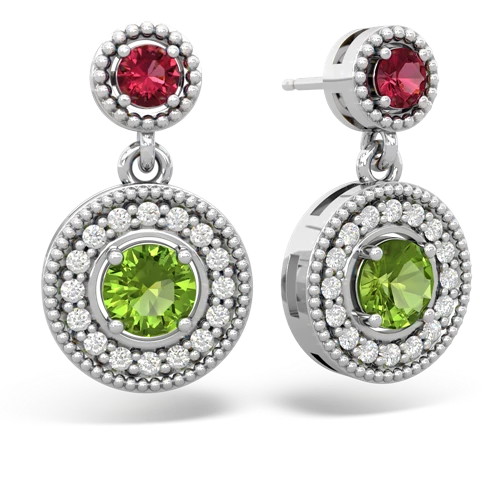 lab ruby-peridot halo earrings