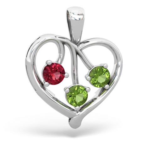 Lab Ruby Lab Created Ruby with Genuine Peridot and Lab Created Pink Sapphire Glowing Heart pendant Pendant