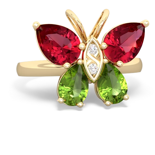 lab ruby-peridot butterfly ring