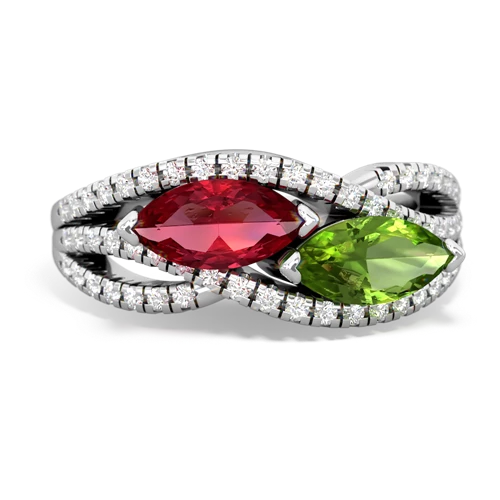 lab ruby-peridot double heart ring