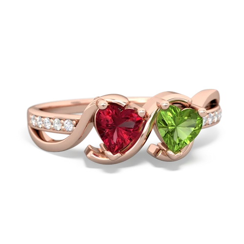 lab ruby-peridot double heart ring