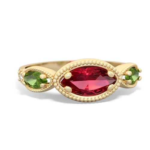 Lab Ruby Lab Created Ruby with Genuine Peridot and Genuine Aquamarine Antique Style Keepsake ring Ring