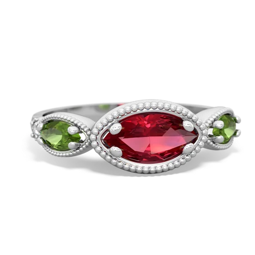 lab ruby-peridot milgrain marquise ring