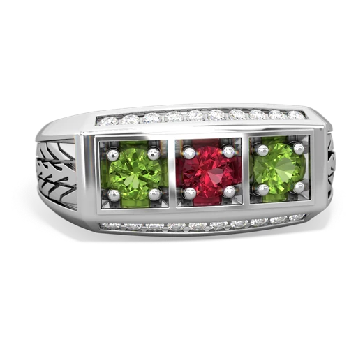 lab ruby-peridot three stone ring