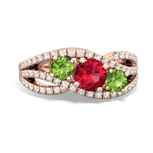 lab ruby-peridot three stone pave ring