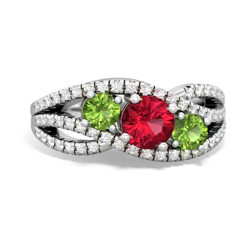 lab ruby-peridot three stone pave ring