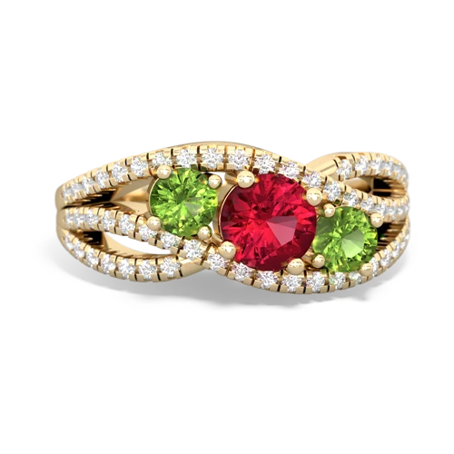 lab ruby-peridot three stone pave ring