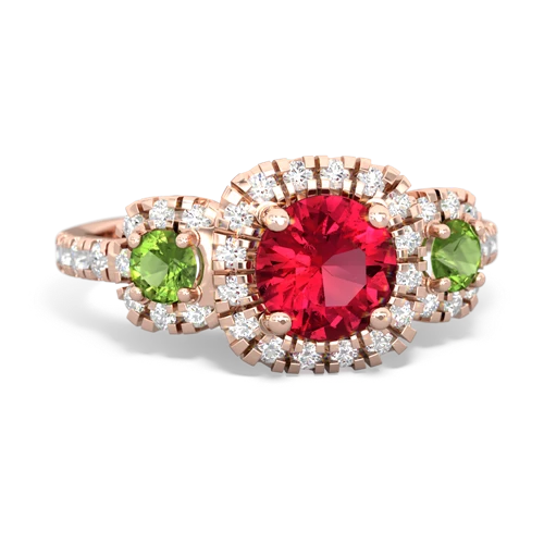 lab ruby-peridot three stone regal ring